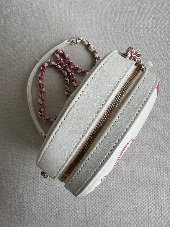 CHANEL Pink and White Lambskin Coco Lifesaver Round Bag GHW - Image 9