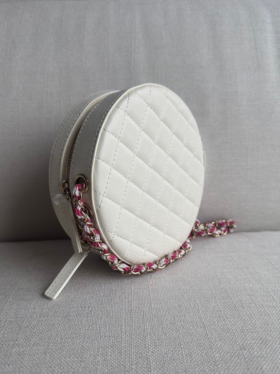 CHANEL Pink and White Lambskin Coco Lifesaver Round Bag GHW - Image 13