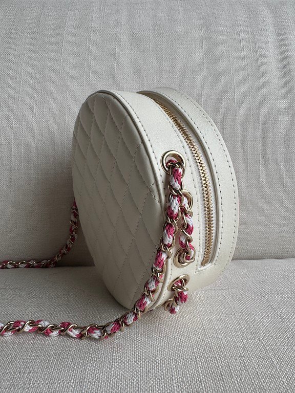 CHANEL Pink and White Lambskin Coco Lifesaver Round Bag GHW - Image 14