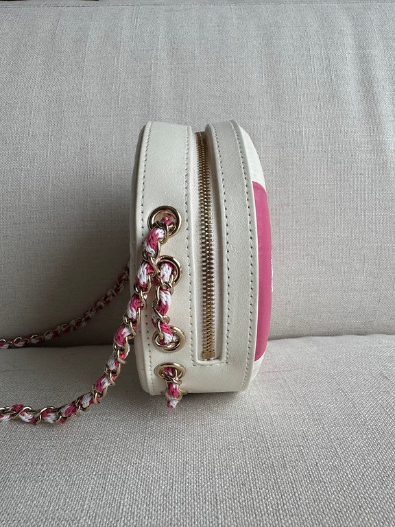 CHANEL Pink and White Lambskin Coco Lifesaver Round Bag GHW - Image 15