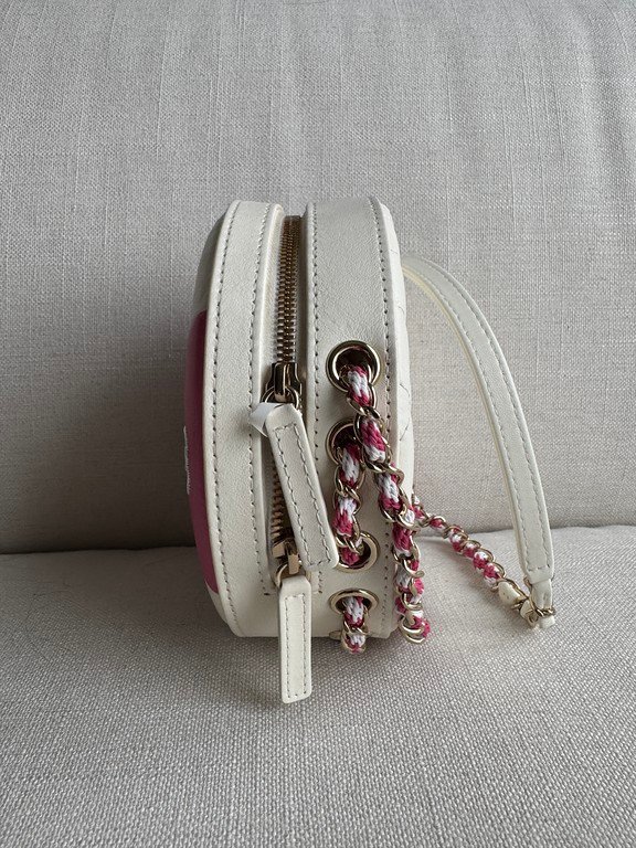 CHANEL Pink and White Lambskin Coco Lifesaver Round Bag GHW - Image 16