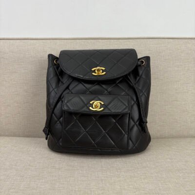 CHANEL Black Lambskin Vintage Duma Backpack 24K Plated GHW