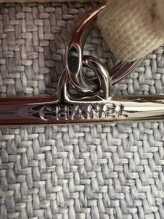 CHANEL Grey Raffia Deauville Shopping Bag Medium SHW - Image 13