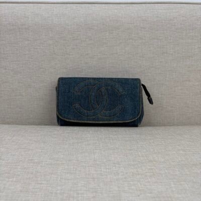 CHANEL Blue Denim CC Flap Wallet Small SHW