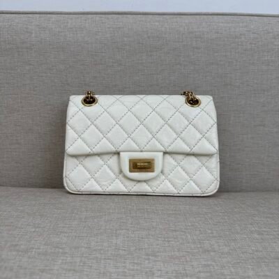 CHANEL White Aged Calfskin 2.55 Reissue Mini GHW