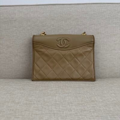 CHANEL Beige Lambskin CC Flap Bag Small GHW
