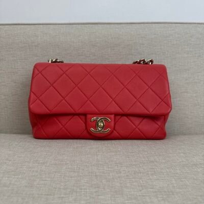CHANEL Red Lambskin Classic Flap Small GHW