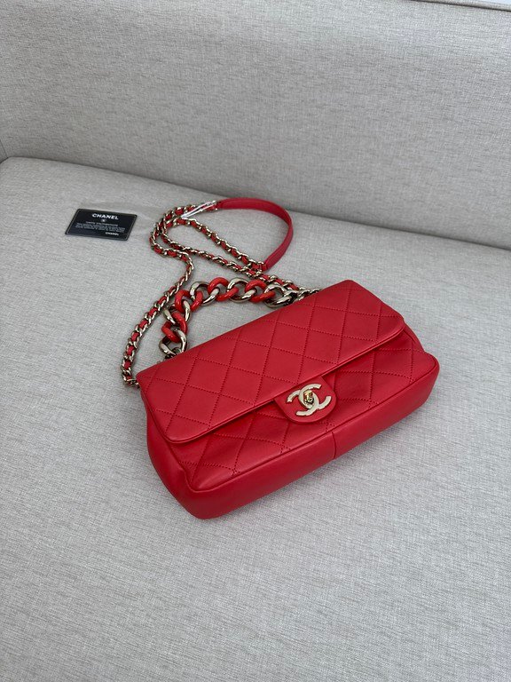 CHANEL Red Lambskin Classic Flap Small GHW - Image 3