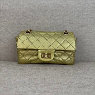 CHANEL Gold Aged Calfskin 2.55 Reissue 224 Mini GHW