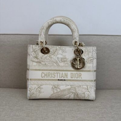 DIOR Beige Toile de Jouy Lady D-Lite Medium GHW