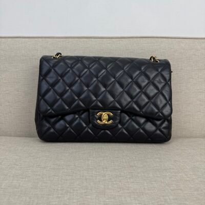 CHANEL Black Lambskin Classic Flap Jumbo GHW