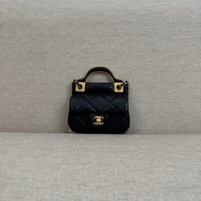 CHANEL Black Lambskin Mini Top Handle Flap GHW