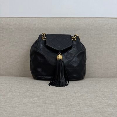 CHANEL Black Lambskin Tassel Drawstring Bucket Bag Small GHW