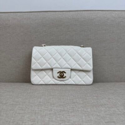 CHANEL White Lambskin Classic Flap Mini GHW
