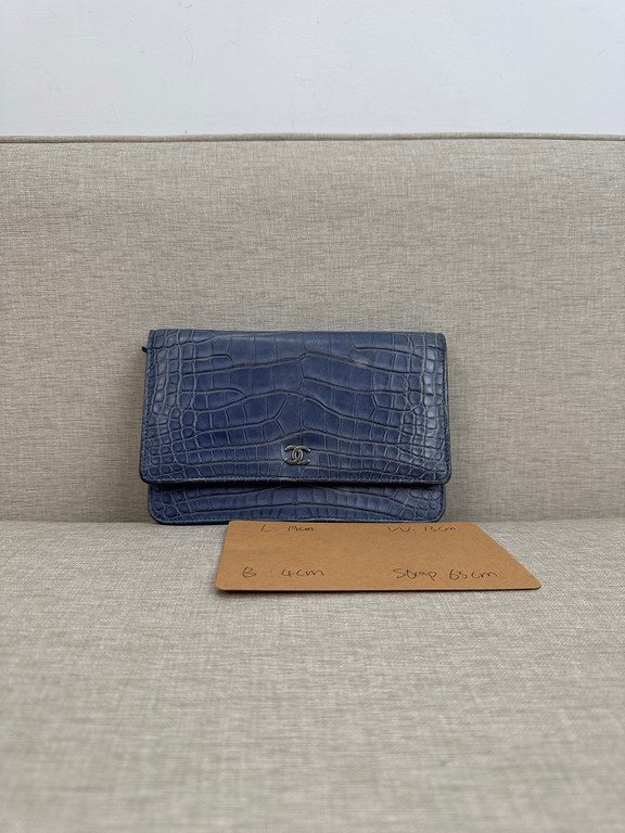 CHANEL Blue Alligator Wallet on Chain WOC SHW - Image 14