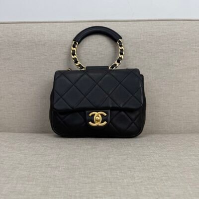 CHANEL Black Lambskin In The Loop Flap Bag Mini GHW