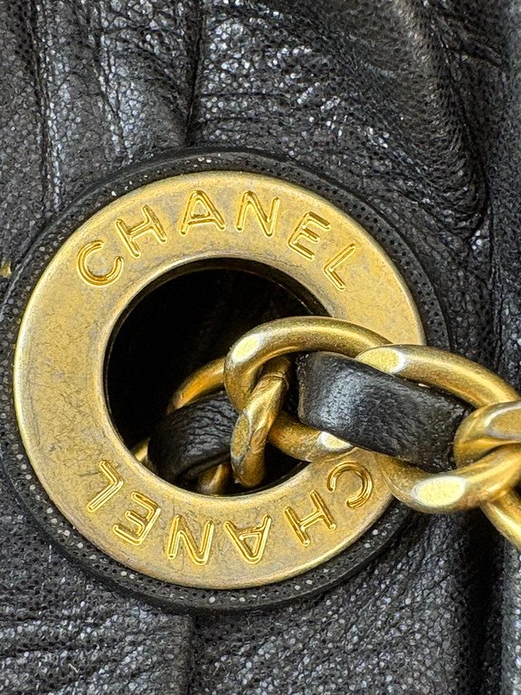 CHANEL Black Pleated Lambskin Coco Pleats Drawstring Bag Large GHW - Image 23
