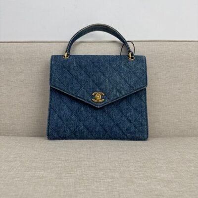 CHANEL Blue Denim Kelly Top Handle Medium GHW