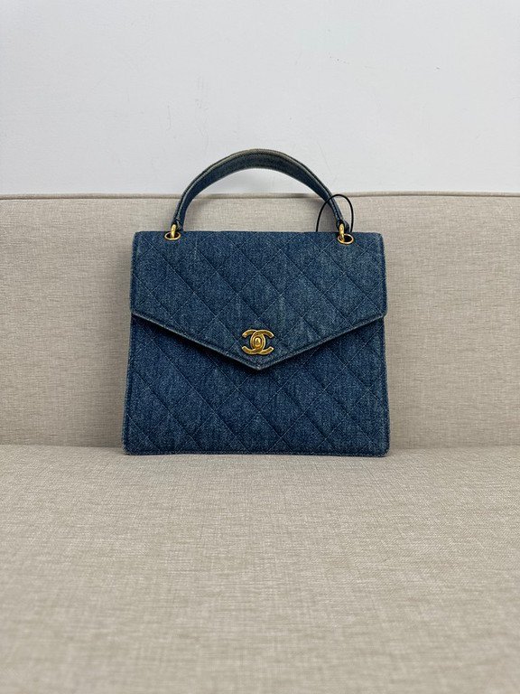 CHANEL Blue Denim Kelly Top Handle Medium GHW
