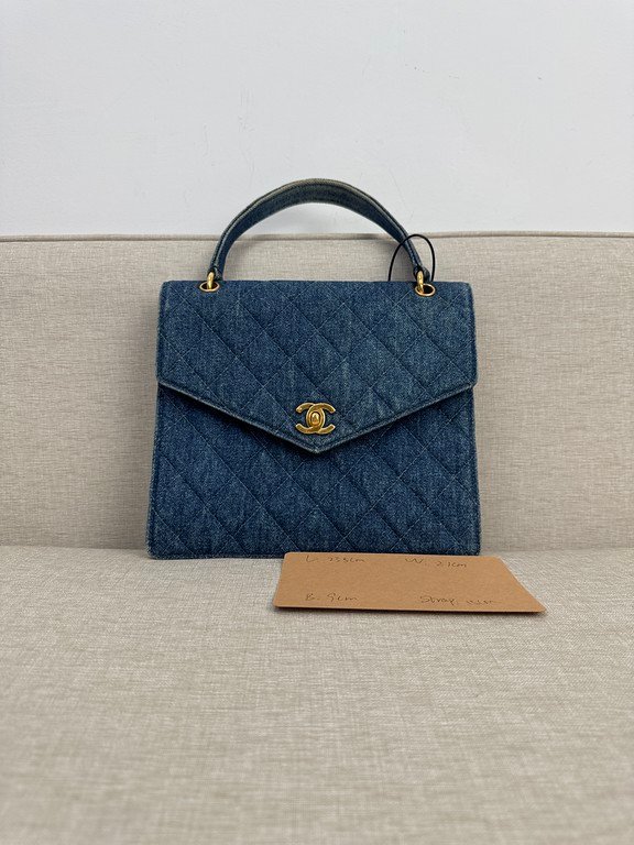 CHANEL Blue Denim Kelly Top Handle Medium GHW - Image 15