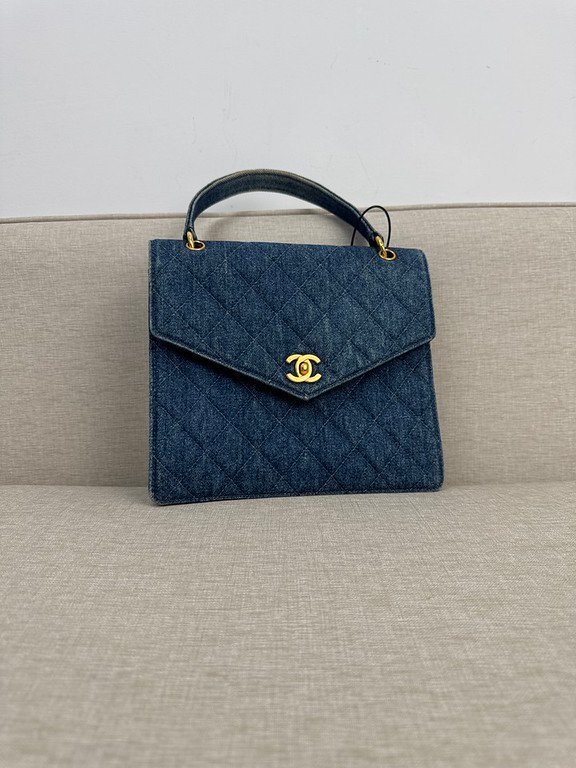 CHANEL Blue Denim Kelly Top Handle Medium GHW - Image 16