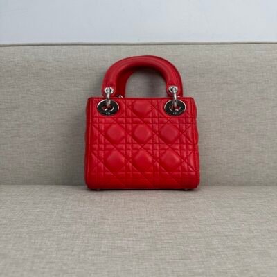 DIOR Red Lambskin Lady Dior Mini SHW