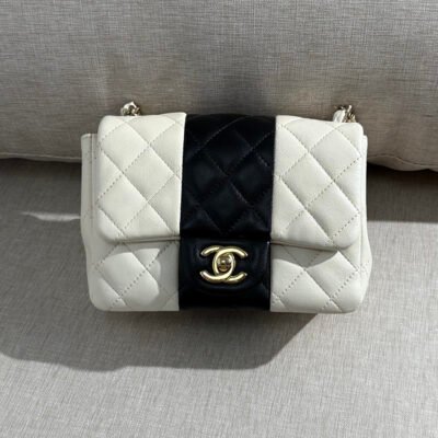 CHANEL White/Black Lambskin Classic Flap Mini LGHW