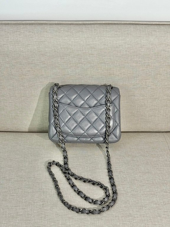 CHANEL Silver Grey Lambskin Classic Flap Mini Square SHW - Image 3