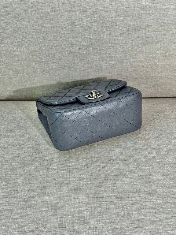 CHANEL Silver Grey Lambskin Classic Flap Mini Square SHW - Image 4