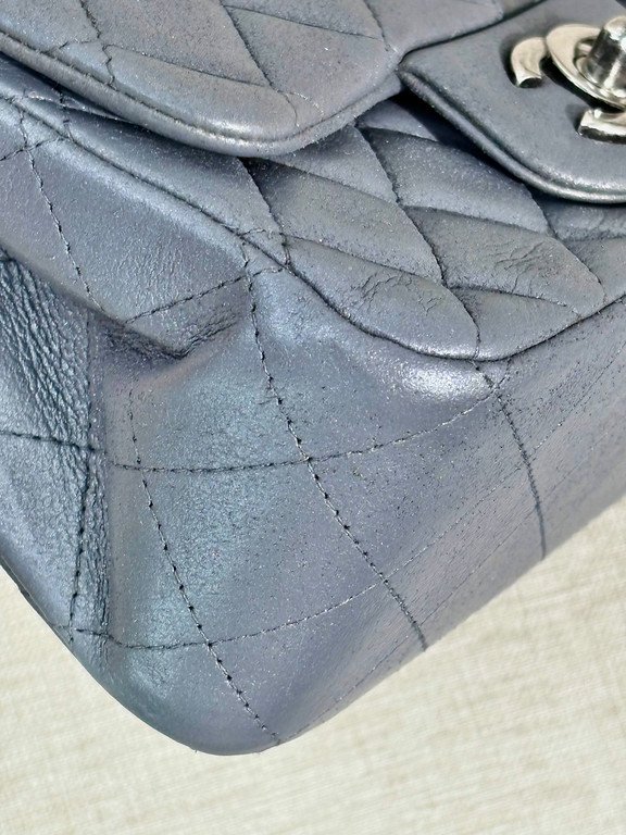 CHANEL Silver Grey Lambskin Classic Flap Mini Square SHW - Image 7