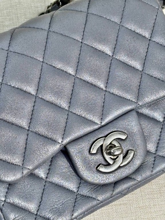 CHANEL Silver Grey Lambskin Classic Flap Mini Square SHW - Image 8