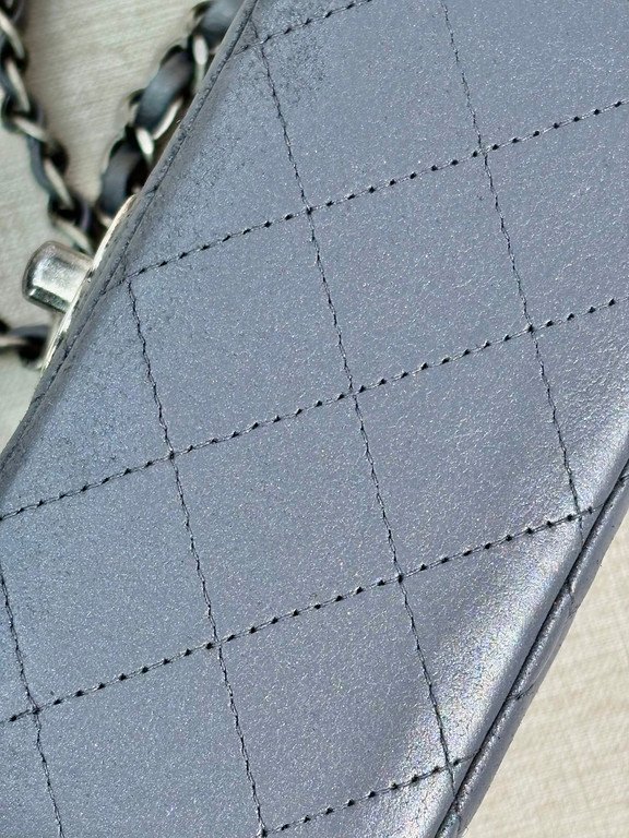 CHANEL Silver Grey Lambskin Classic Flap Mini Square SHW - Image 9