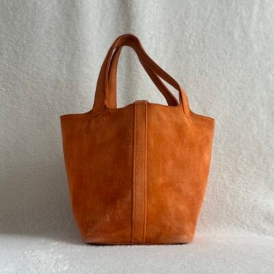 HERMES Orange Suede Picotin Lock PM SHW