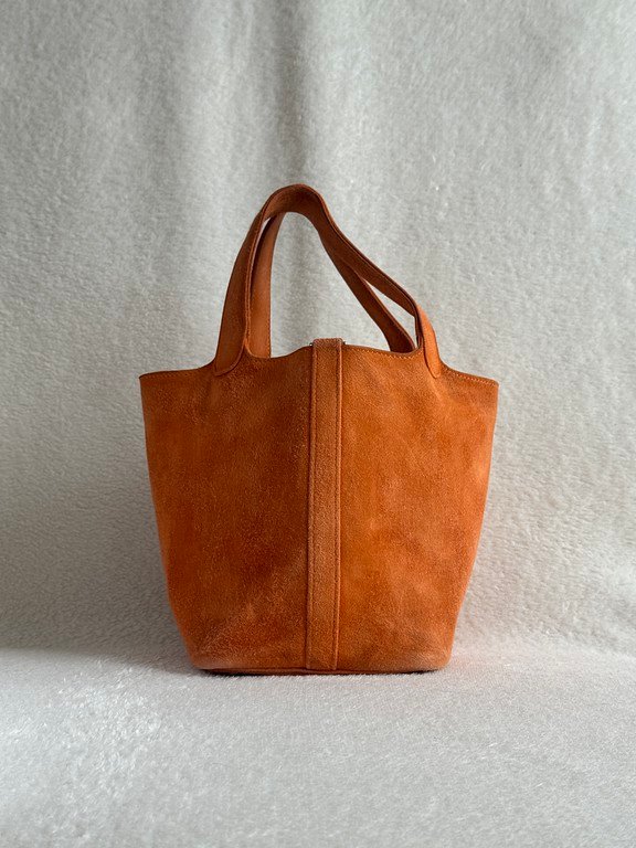 HERMES Orange Suede Picotin Lock PM SHW