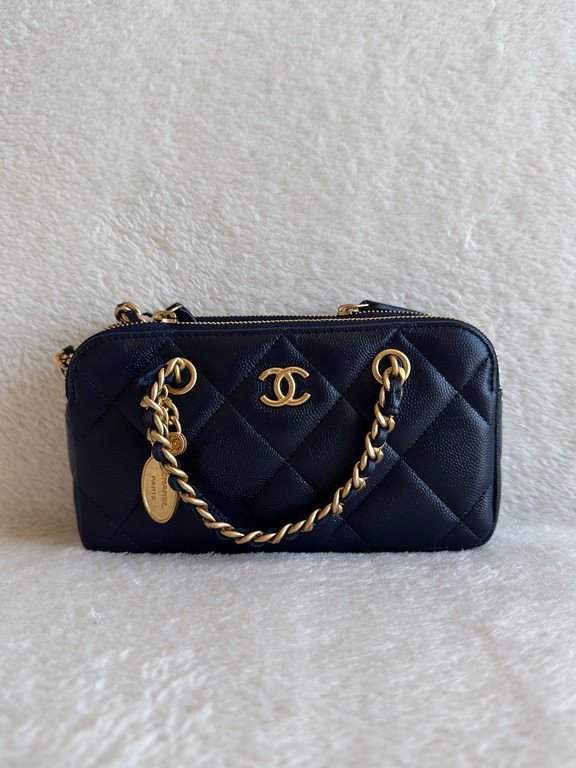CHANEL Navy Blue Caviar Bowling Bag Small GHW - Image 2