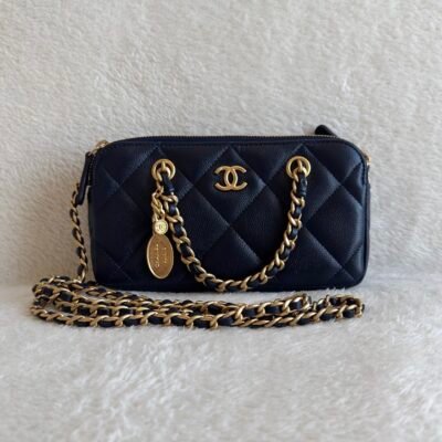 CHANEL Navy Blue Caviar Bowling Bag Small GHW