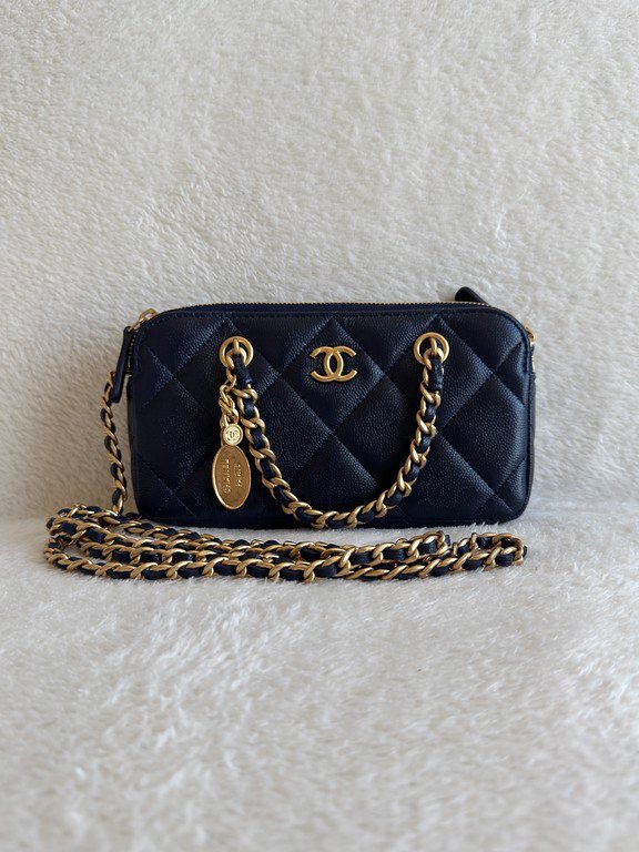 CHANEL Navy Blue Caviar Bowling Bag Small GHW