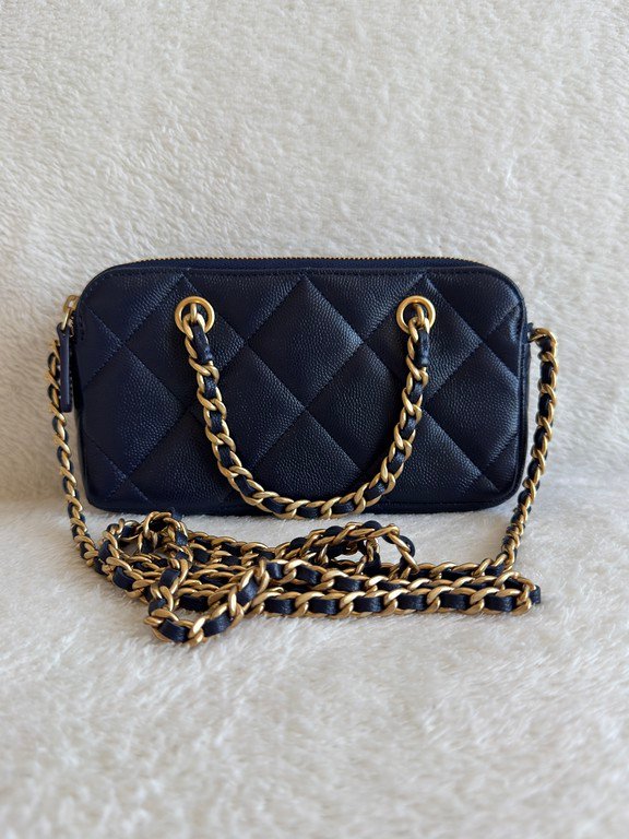 CHANEL Navy Blue Caviar Bowling Bag Small GHW - Image 3