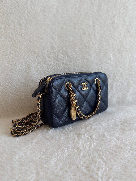 CHANEL Navy Blue Caviar Bowling Bag Small GHW - Image 4