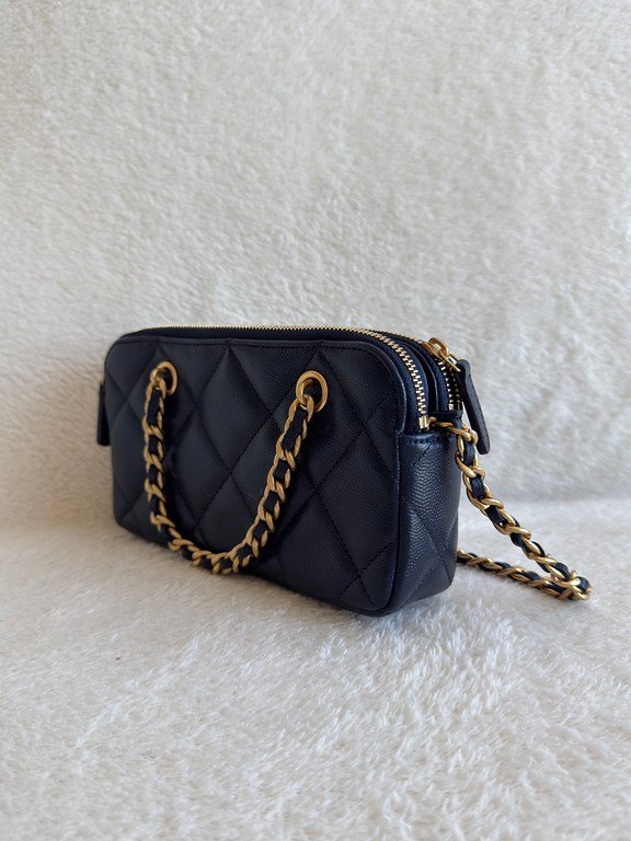 CHANEL Navy Blue Caviar Bowling Bag Small GHW - Image 16