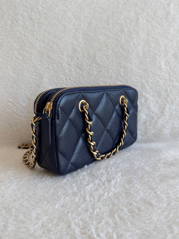 CHANEL Navy Blue Caviar Bowling Bag Small GHW - Image 17