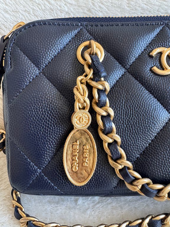CHANEL Navy Blue Caviar Bowling Bag Small GHW - Image 5