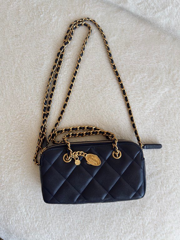 CHANEL Navy Blue Caviar Bowling Bag Small GHW - Image 18