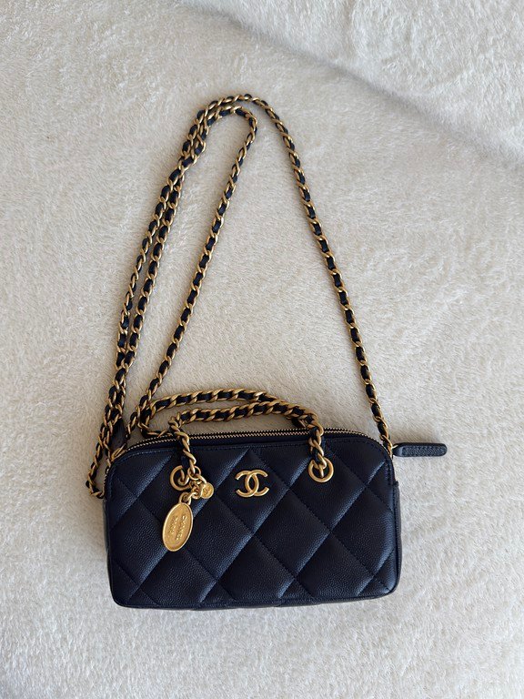 CHANEL Navy Blue Caviar Bowling Bag Small GHW - Image 19