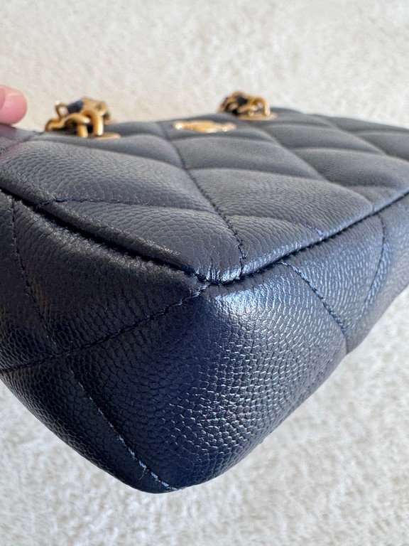 CHANEL Navy Blue Caviar Bowling Bag Small GHW - Image 11