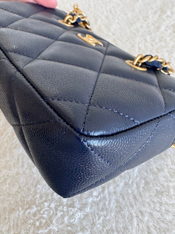CHANEL Navy Blue Caviar Bowling Bag Small GHW - Image 12