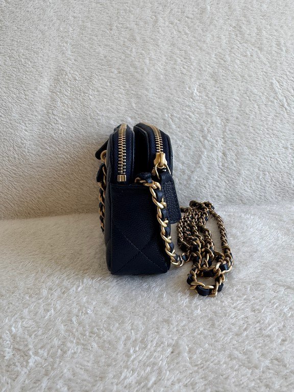 CHANEL Navy Blue Caviar Bowling Bag Small GHW - Image 25