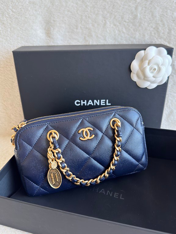 CHANEL Navy Blue Caviar Bowling Bag Small GHW - Image 29