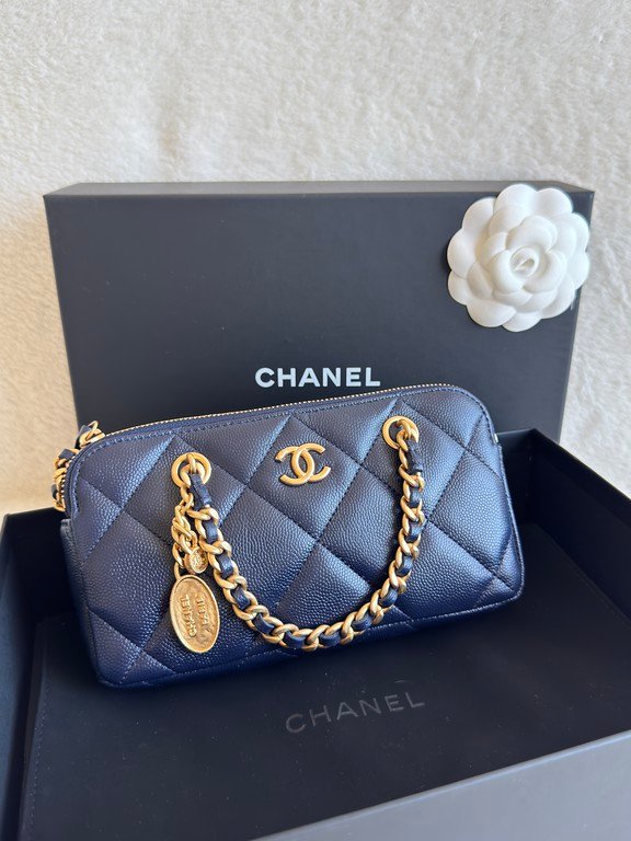 CHANEL Navy Blue Caviar Bowling Bag Small GHW - Image 27