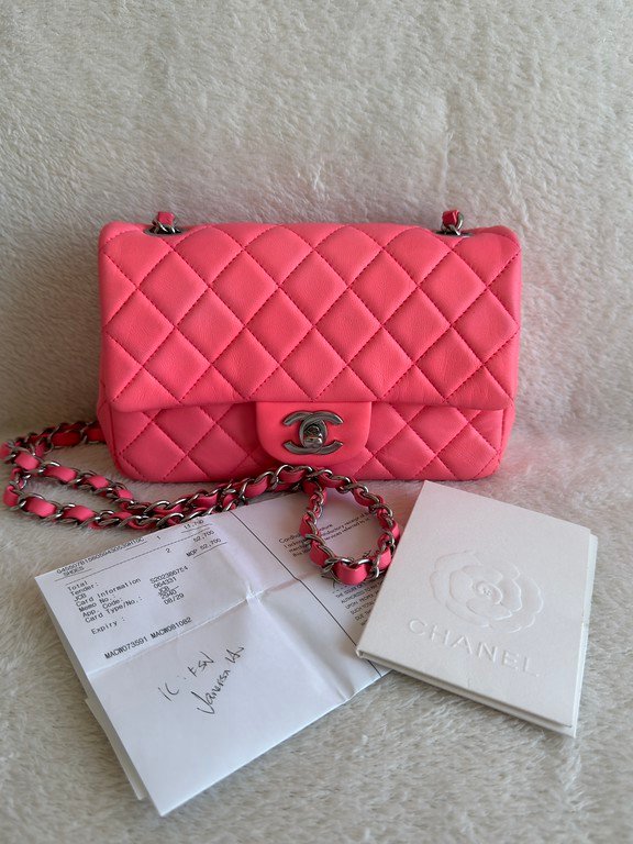 CHANEL Pink Lambskin Classic Flap Mini SHW